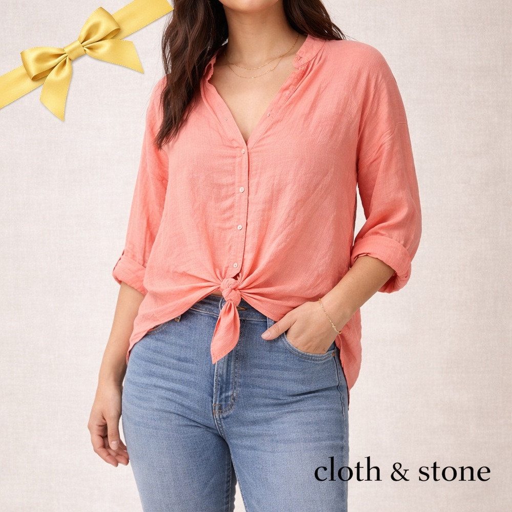 Cloth & Stone Linen Coral Blouse Size M